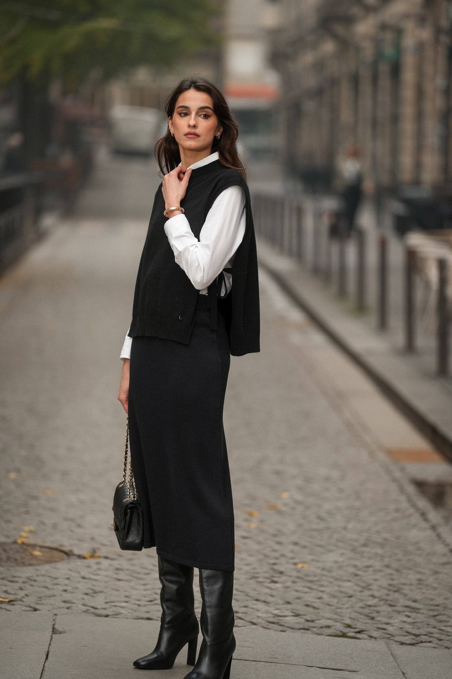 Gonna in maglia midi a vita elastica