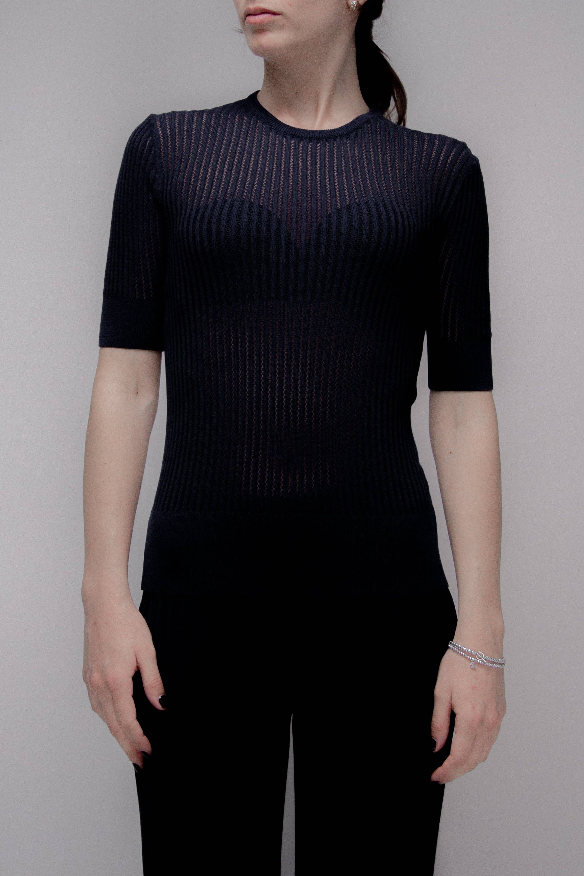 T-shirt in cotone fine con micro pointelle