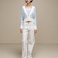 Cardigan donna cropped bicolore in maglia