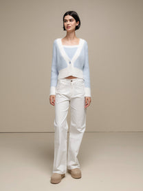 Cardigan donna cropped bicolore in maglia
