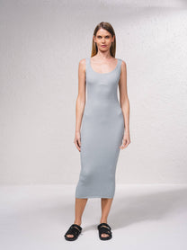 Abito midi aderente in maglia a coste metallizzata