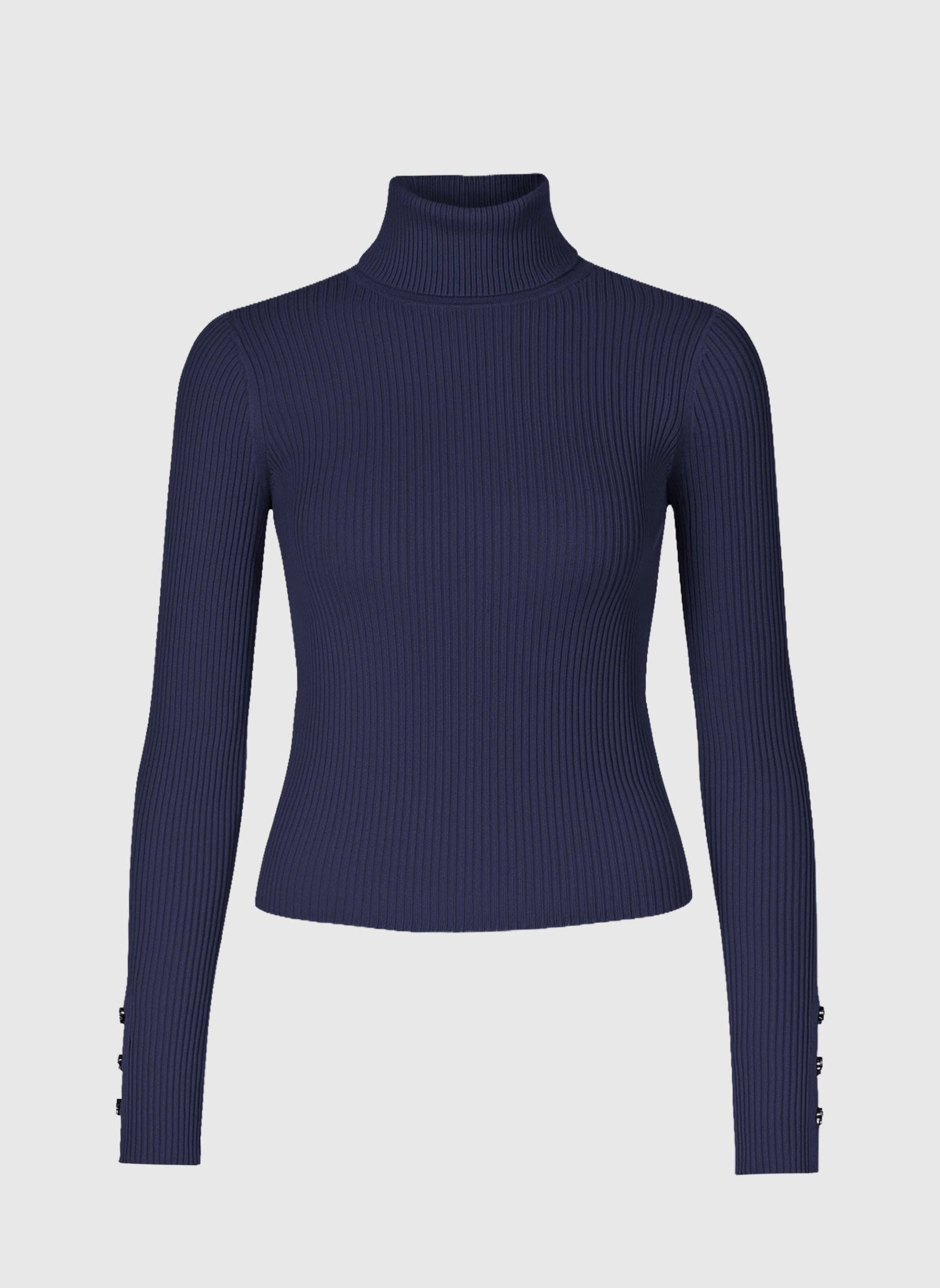 Maglione dolcevita a costine blu navy