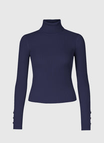 Maglione dolcevita a costine blu navy