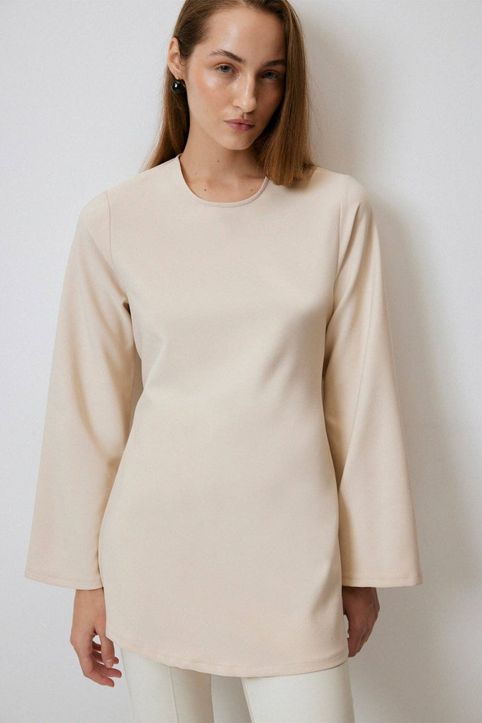 Blusa in crêpe con dettaglio incrociato color crema