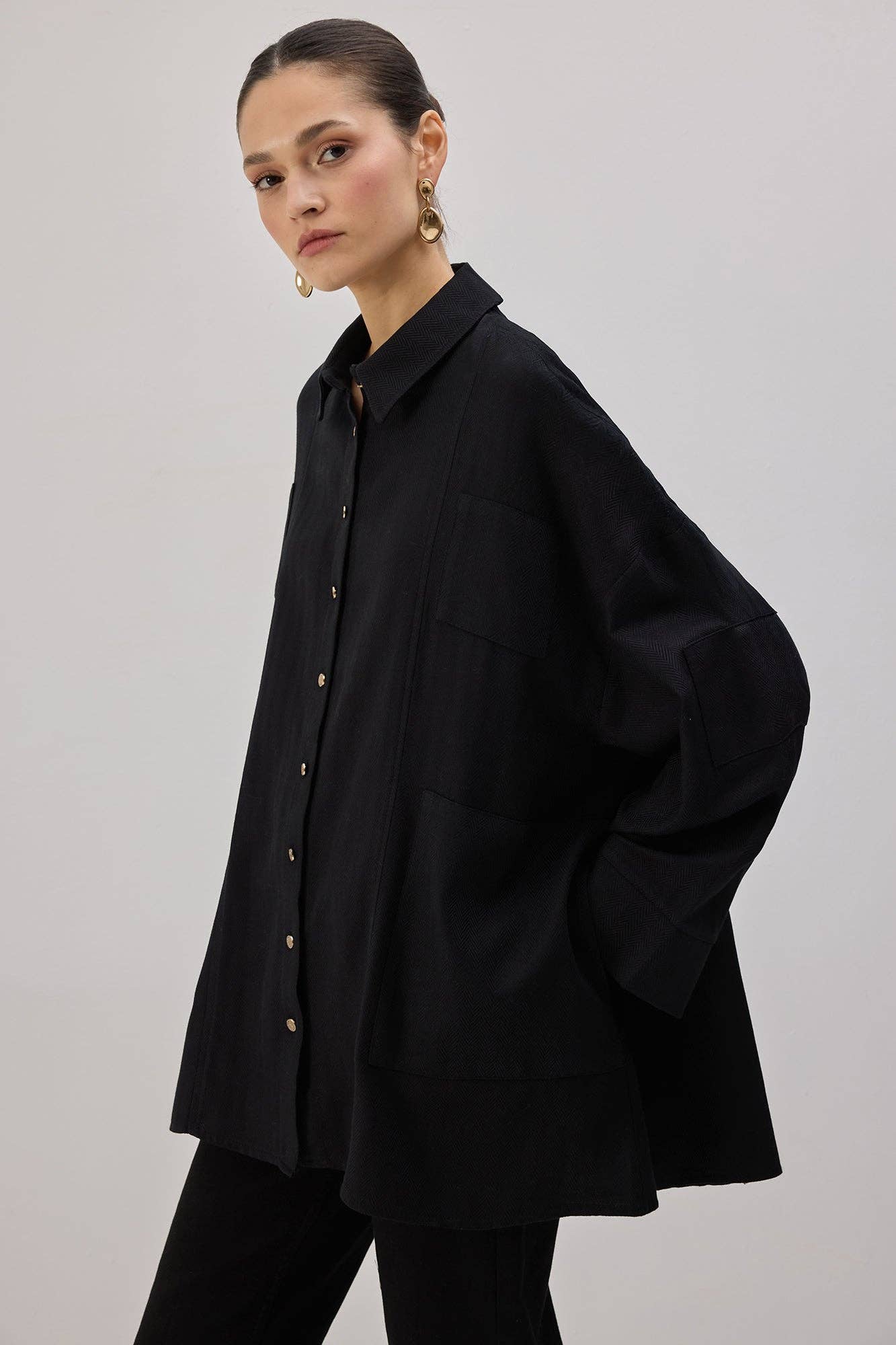 Camicia oversize a spina di pesce in viscosa