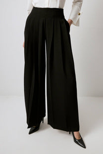 Pantaloni palazzo in crêpe a vita alta con pieghe