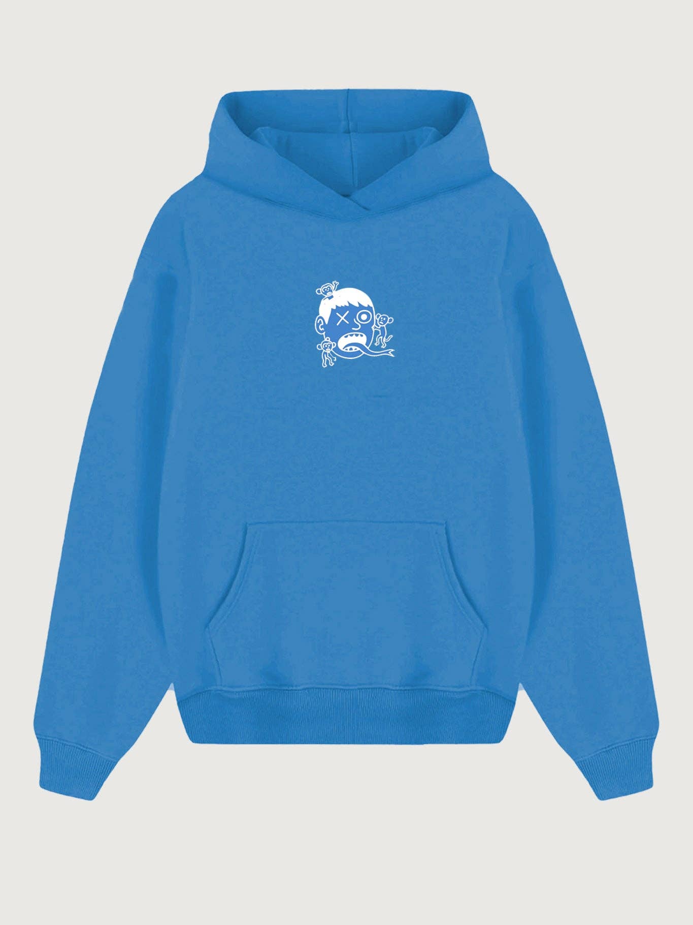 Felpa con cappuccio unisex blu elettrico con stampa Loco Monky