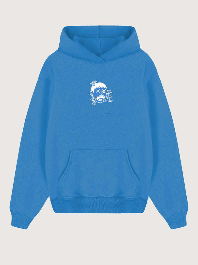 Felpa con cappuccio unisex blu elettrico con stampa Loco Monky