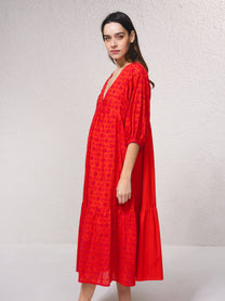 Abito midi in cotone ricamato sangallo