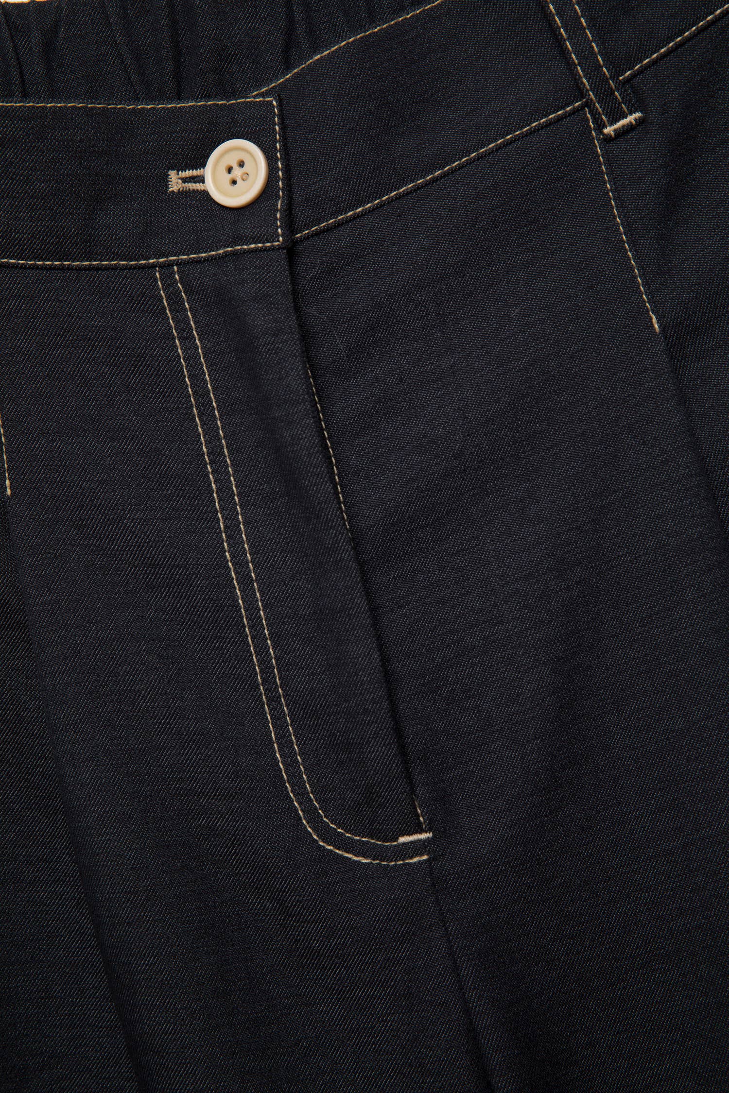 Pantaloni wide leg in denim con impunture a contrasto