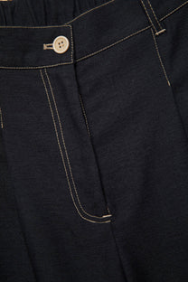 Pantaloni wide leg in denim con impunture a contrasto