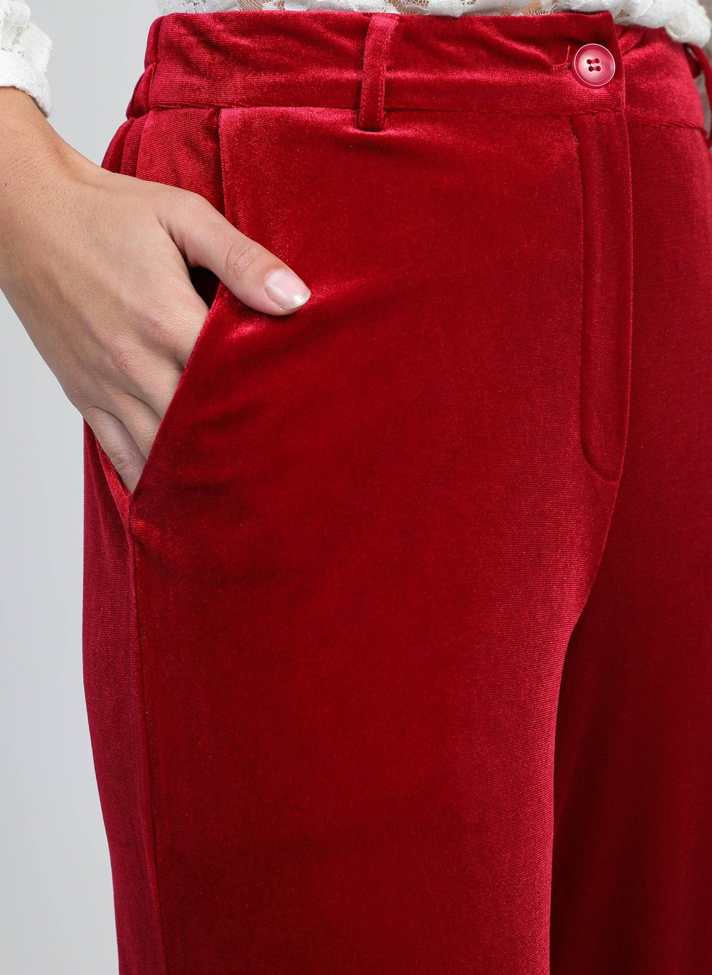 Pantaloni a Zampa in Velluto Rosso