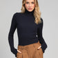 Maglione dolcevita a costine blu navy