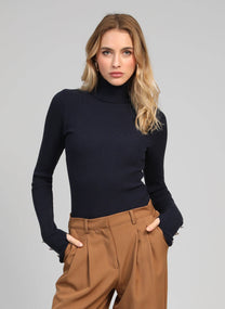 Maglione dolcevita a costine blu navy