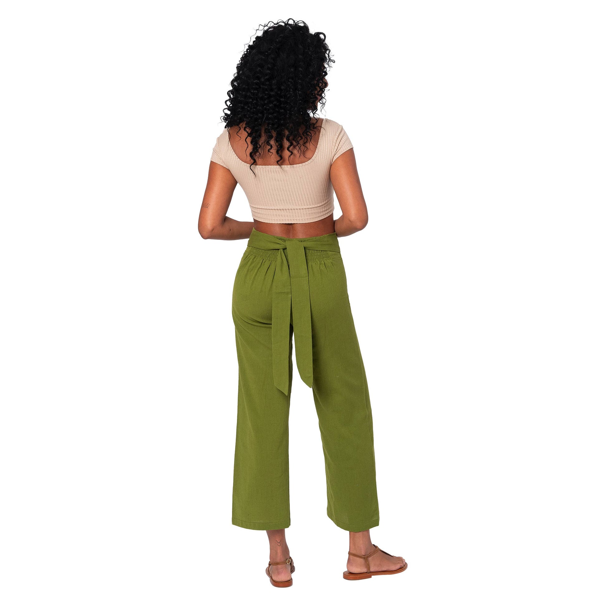 Pantaloni culotte estivi in cotone e lino verde