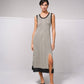 Abito midi in maglia a righe con spacco laterale