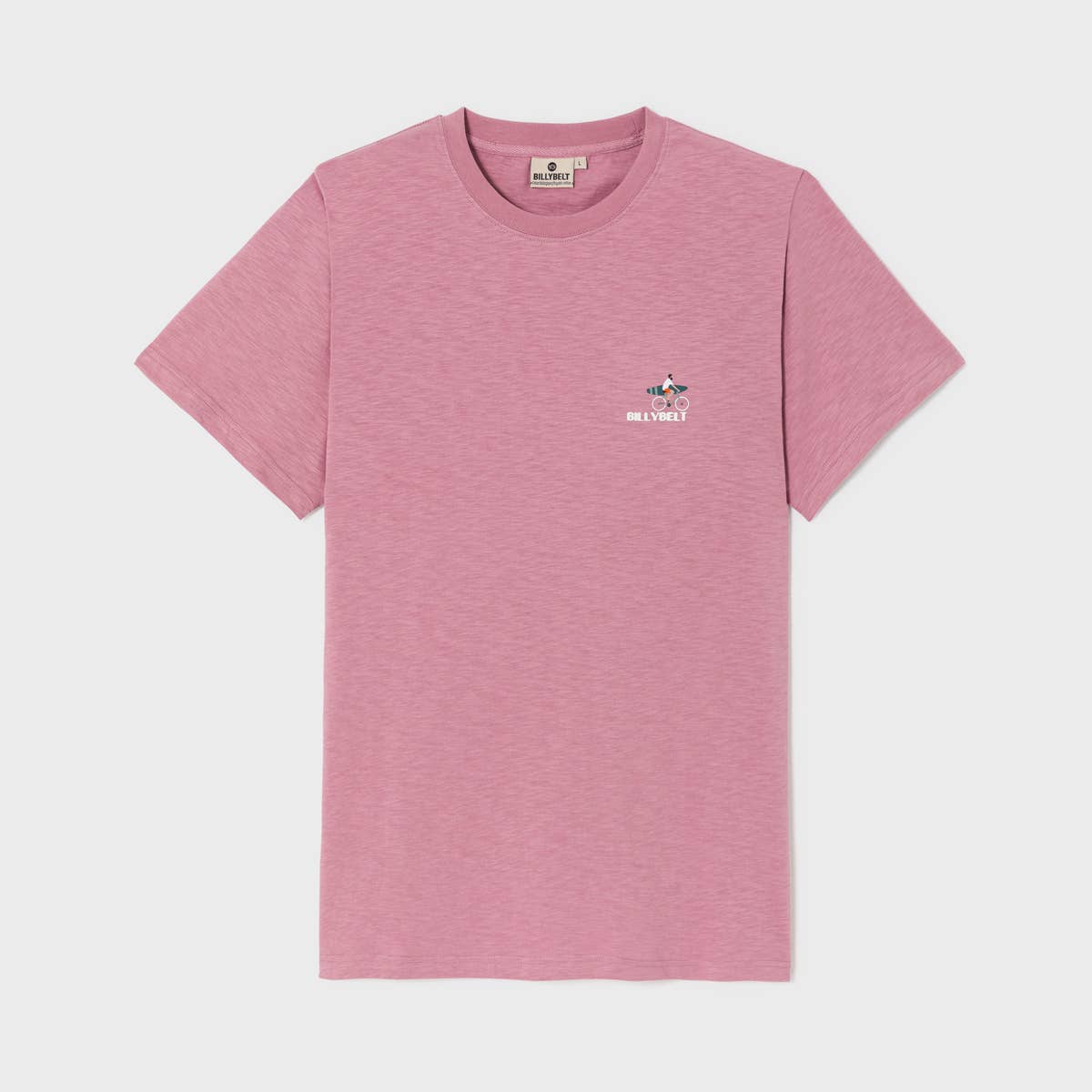 T-shirt rosa in cotone biologico con stampa surfer