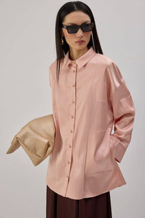 Camicia oversize in raso rosa