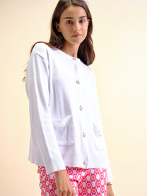 Cardigan in maglia traforata con bottoni gioiello