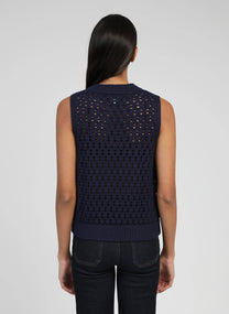 Maglione smanicato navy a collo alto Vikali
