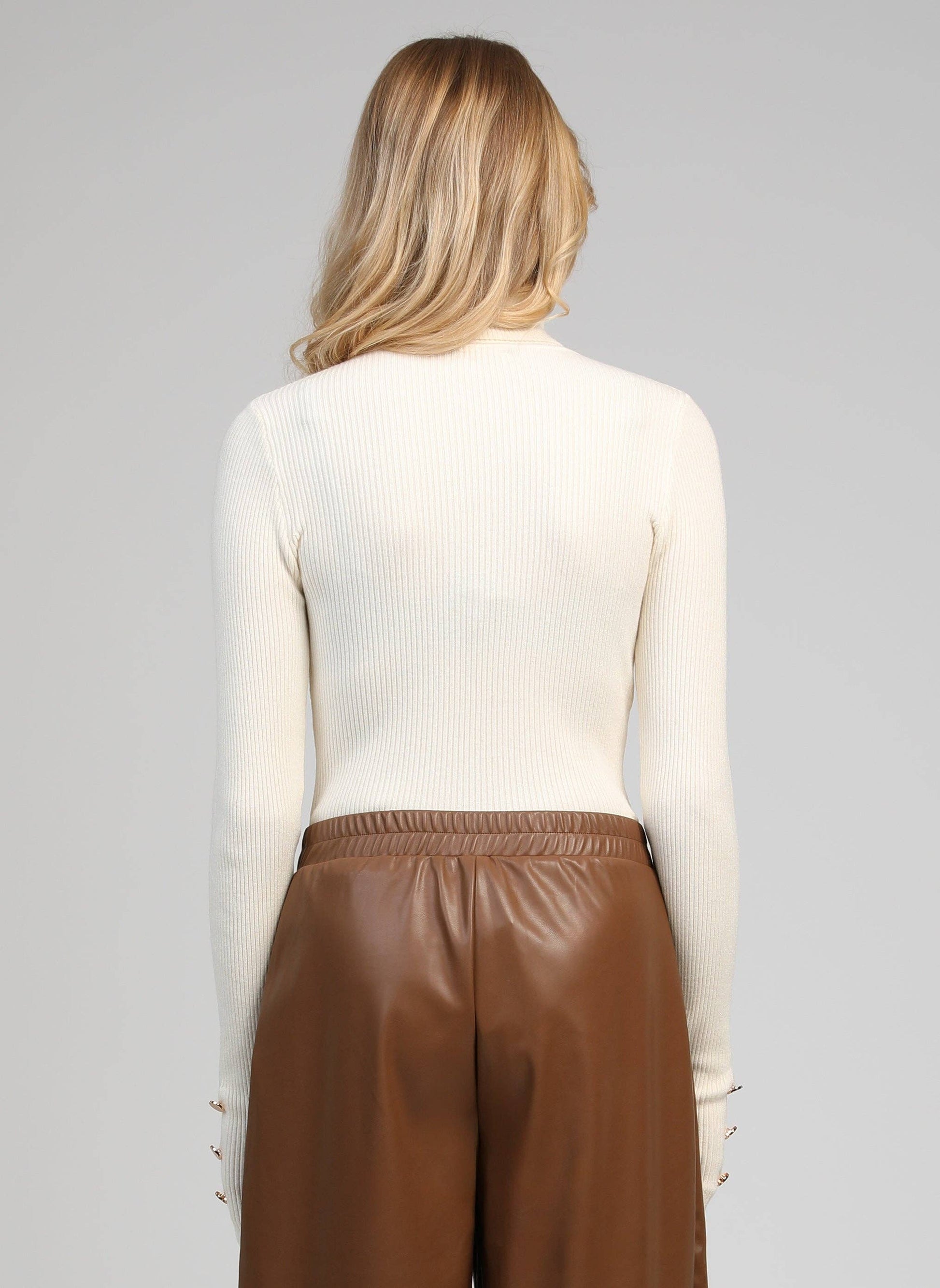 Maglione dolcevita a coste bianco sporco Natania