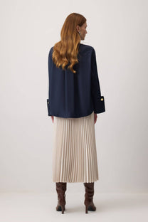 Camicia corta in popeline con maxi polsini