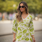 Maglione lungo floreale in viscosa con scollo a V
