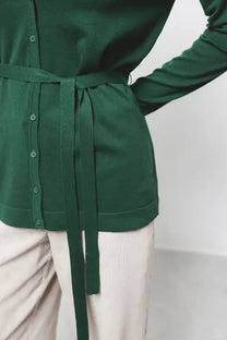 Cardigan-cappotto in maglia liscia con cintura