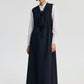 Gilet lungo in popeline arricciato blu navy