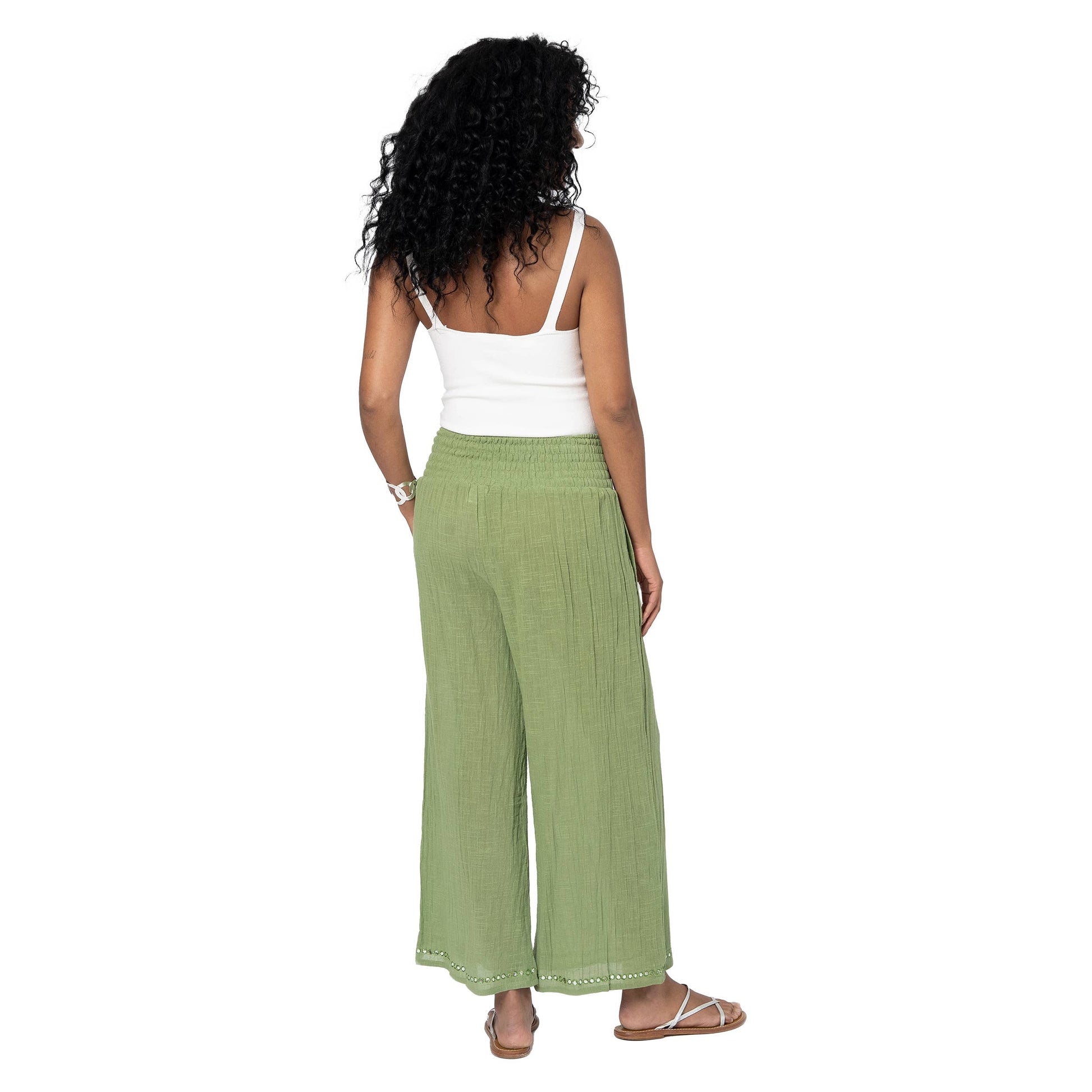 Pantaloni estivi in cotone a gamba ampia verdi