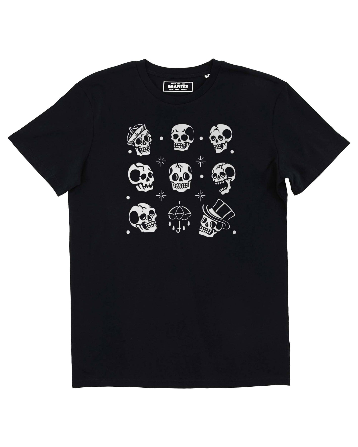 T-shirt nera con stampa teschi