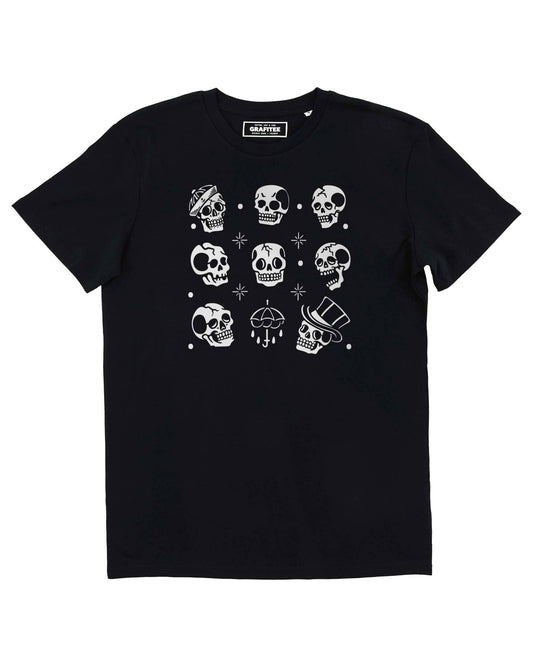 T-shirt nera con stampa teschi