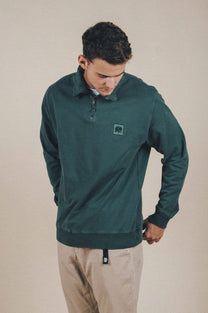 Felpa uomo con zip a quarto tinto a pigmento verde olmo