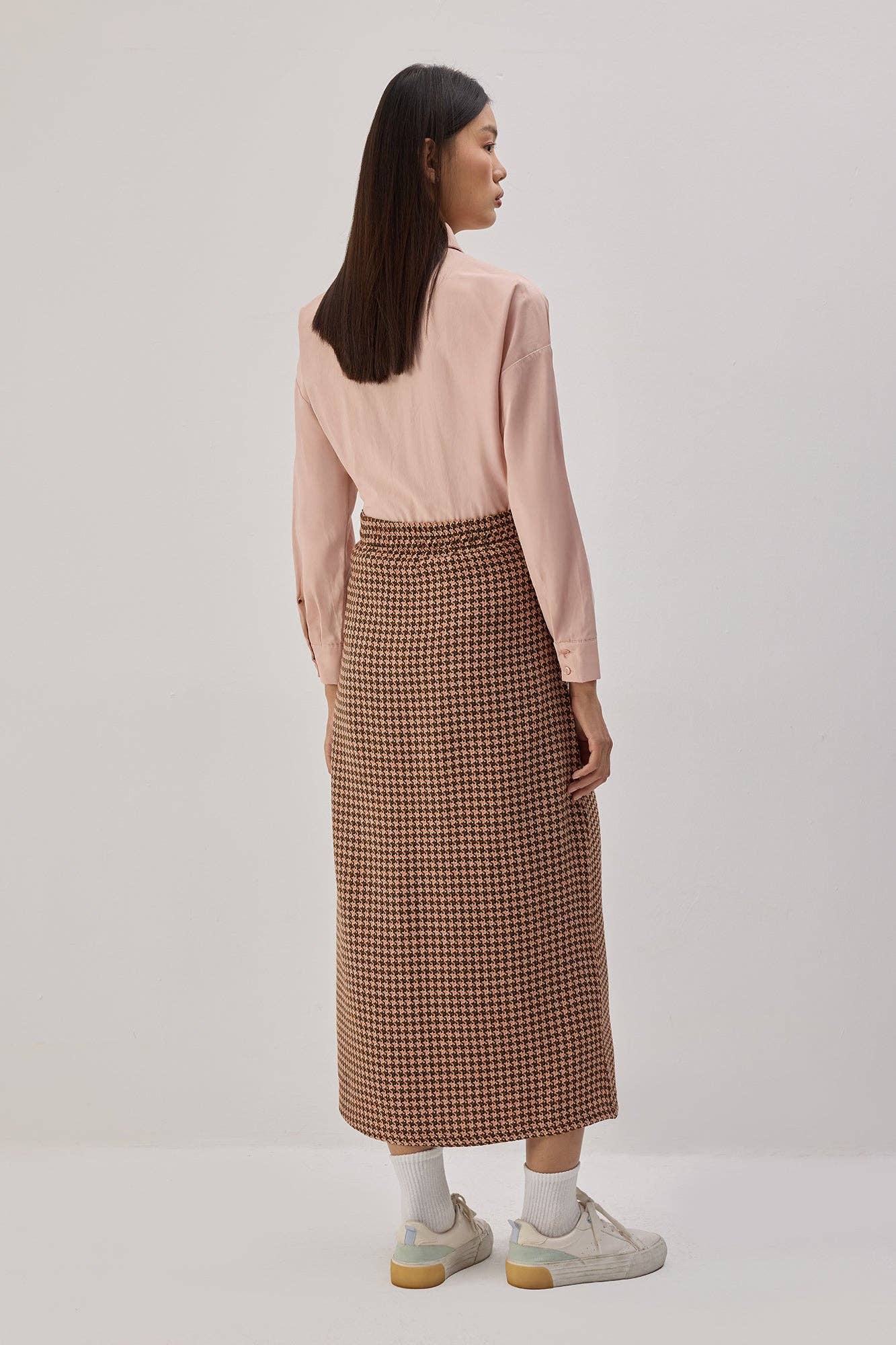 Gonna longuette in tweed con vita elasticizzata