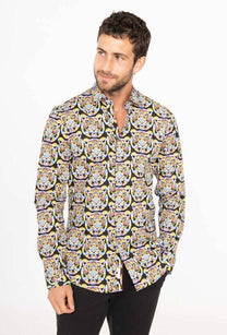 Camicia slim elasticizzata con stampa tigre