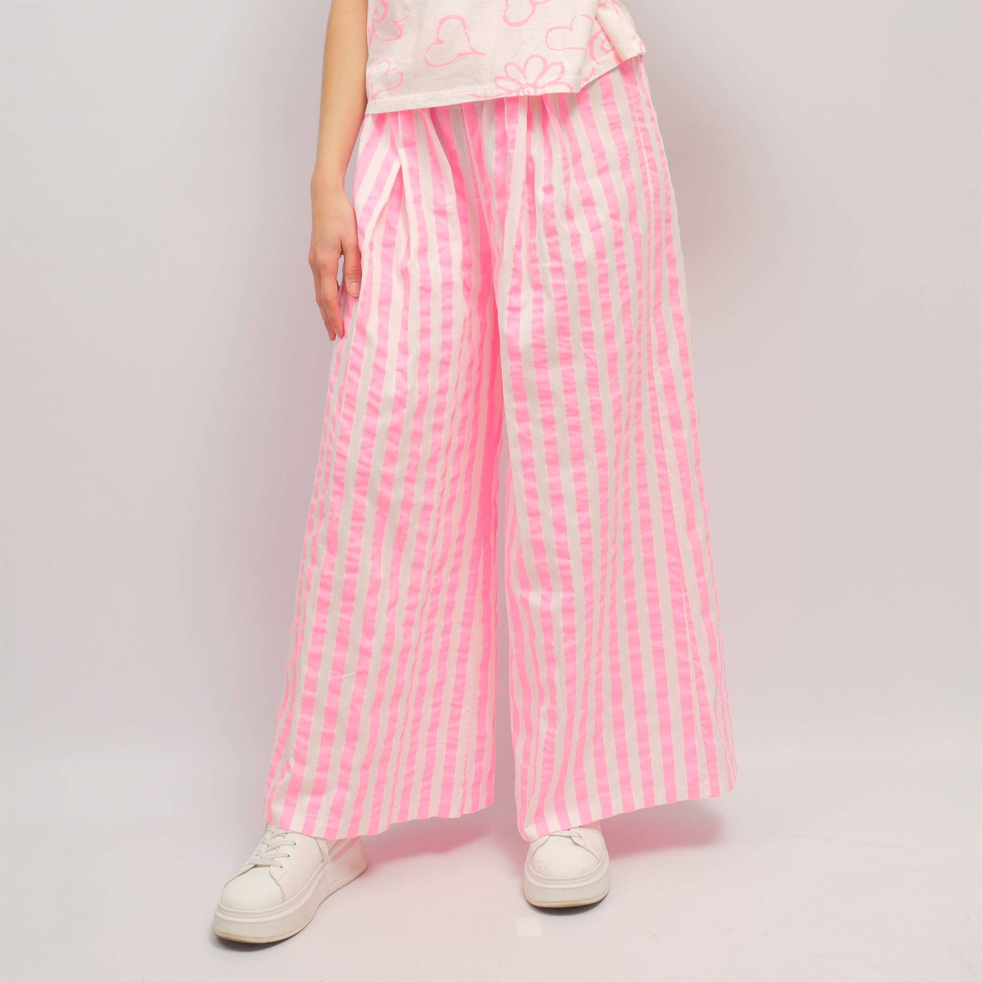 Pantaloni palazzo a righe verticali in cotone stretch