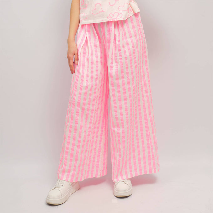 Pantaloni palazzo a righe verticali in cotone stretch