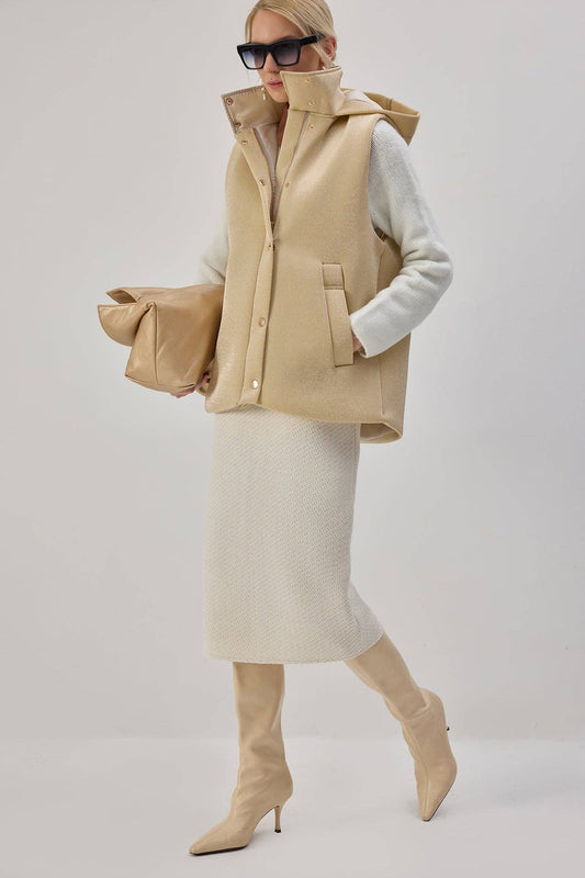 Gilet imbottito con cappuccio effetto lurex