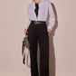 Pantaloni a vita alta in gabardine di cotone con pieghe