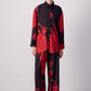 Set camicia e pantaloni palazzo a fiori rossi