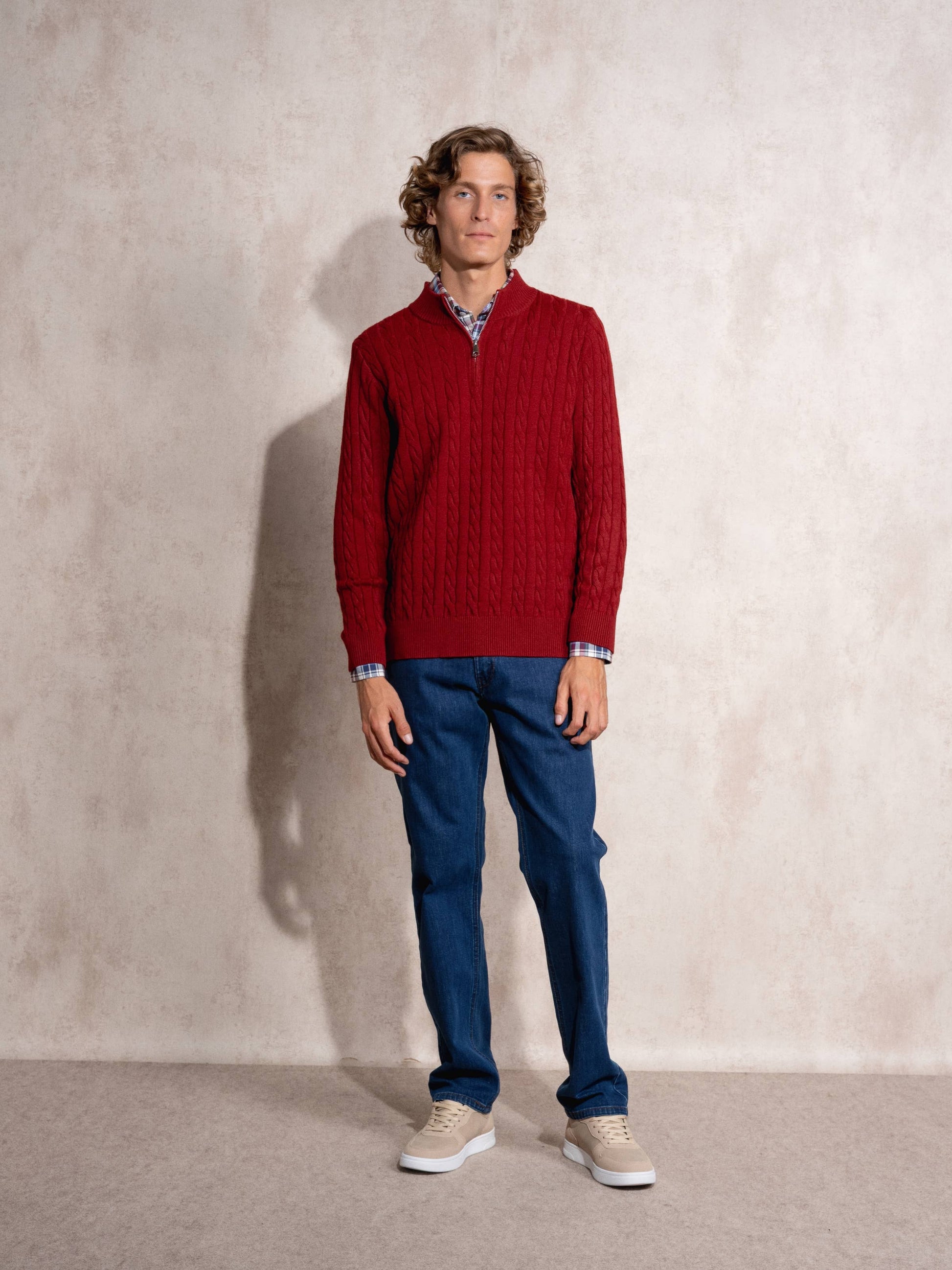 Maglione uomo a trecce con mezza zip