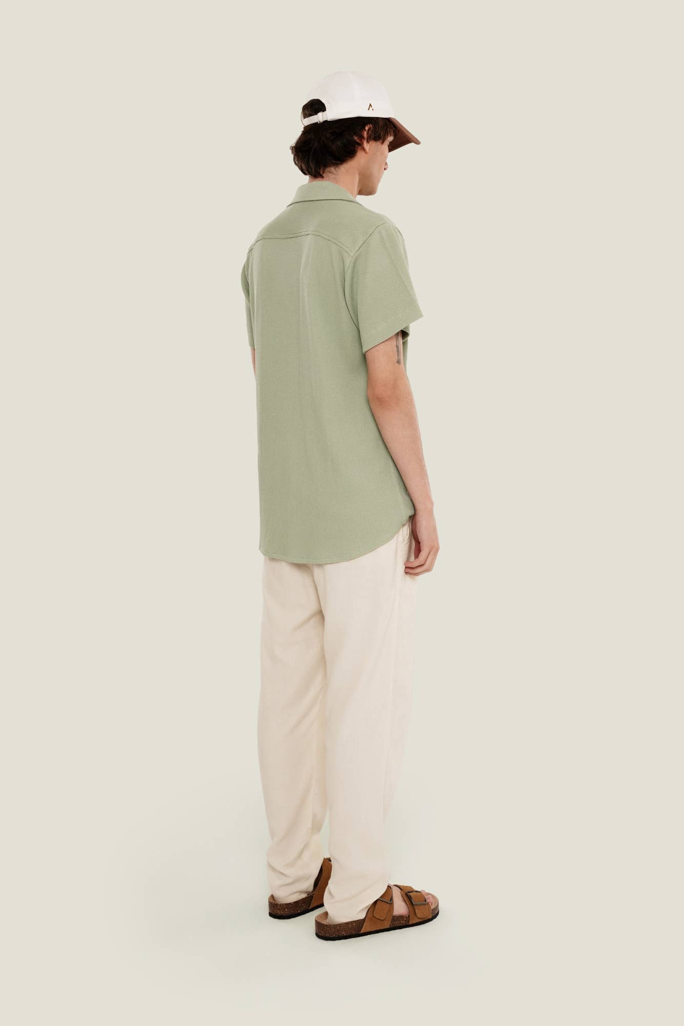 Camicia verde in cotone waffle