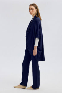 Tunica con collo arricciato blu navy