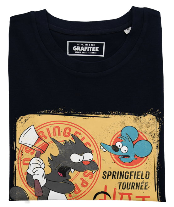 T-shirt nera con stampa vintage gatto di Parigi