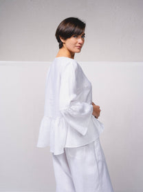 Blusa ampia in lino con scollo a V