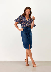 Gonna midi in denim Ganga doppiopetto