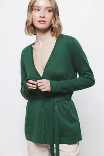 Cardigan-cappotto in maglia liscia con cintura