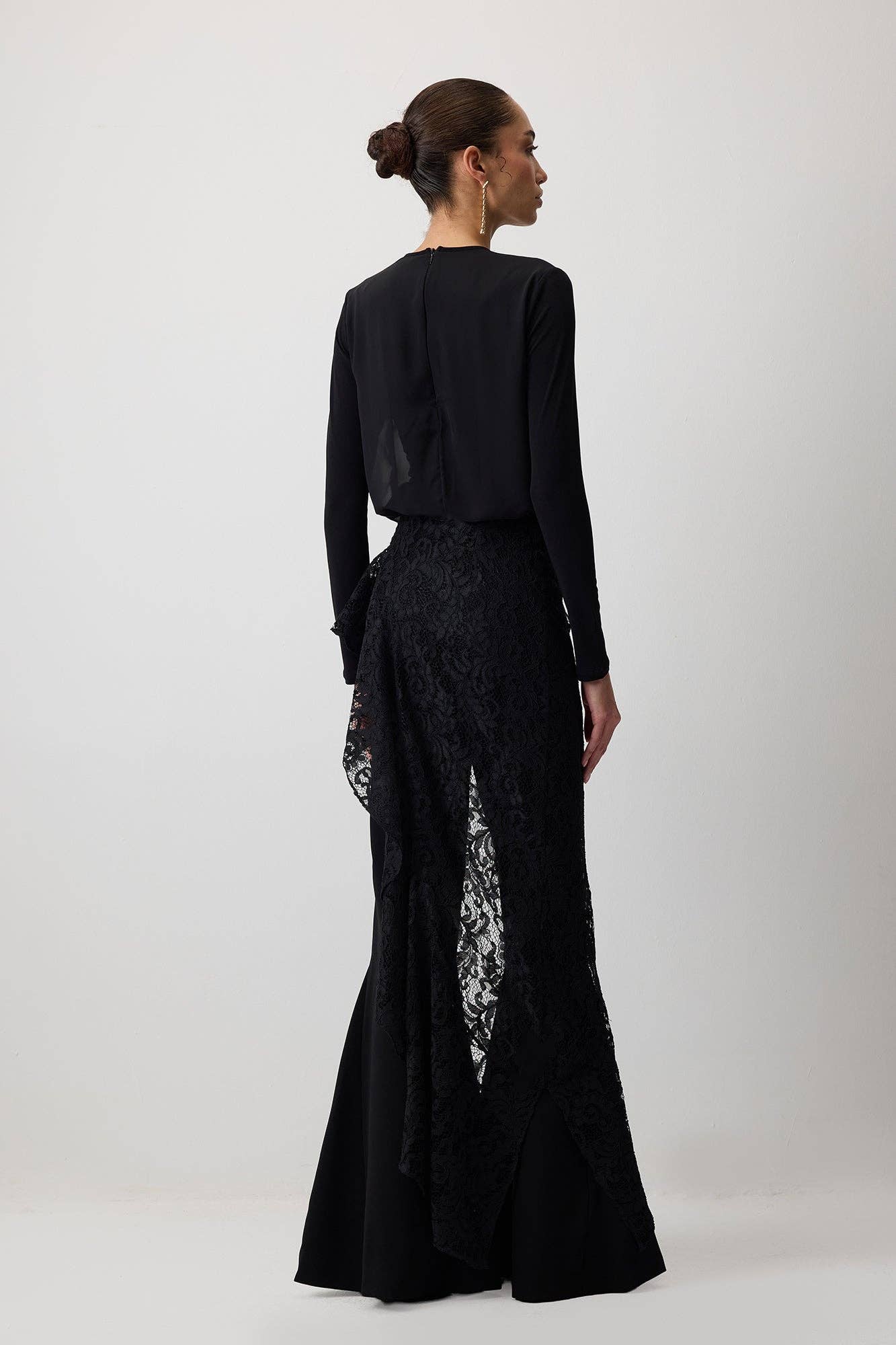 Body in chiffon arricciato con bottoni a pressione