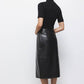 Gonna midi in ecopelle con zip frontale