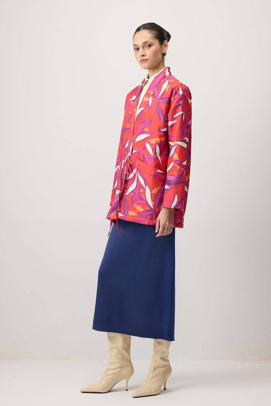Cappotto fantasia con nodo frontale